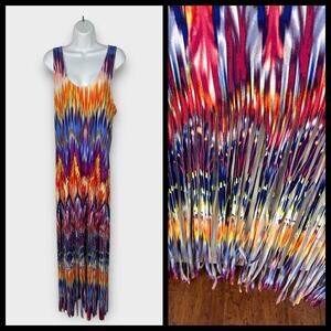 Venus‎ Stretchy Tie Dye Colorful sleeveless fringed hem maxi dress Size 12 M/L